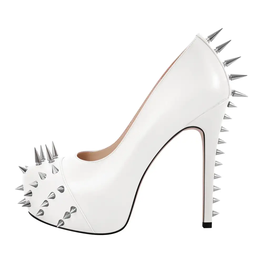 Rivet Round Toe Platform Stiletto Buckle Strap Pumps