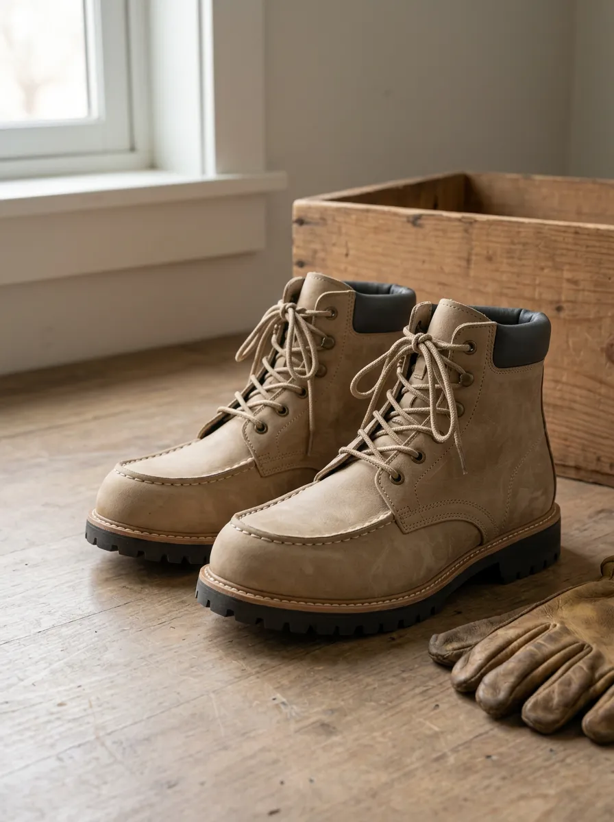 Unisex Outdoor Workwear Tan Leather Lace-up Boots