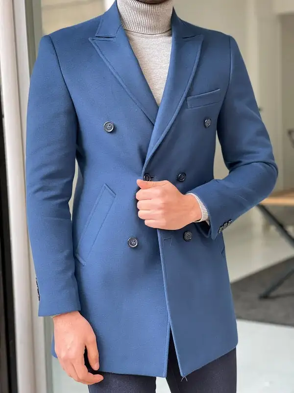 Double Breasted Slim Fit Wool Longline Long Coat