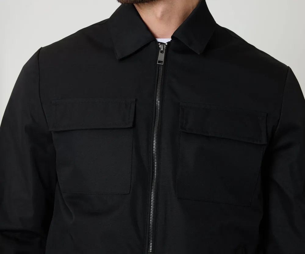 Men's Black Water-Resistant Lightweight Zip Jacket