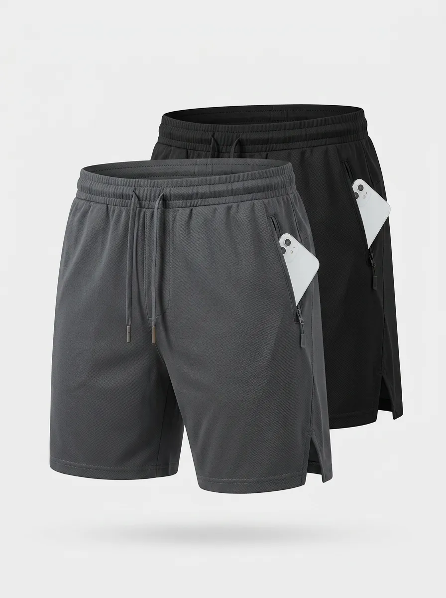 Workout Zipper-Pocket Two-Pack Training Shorts