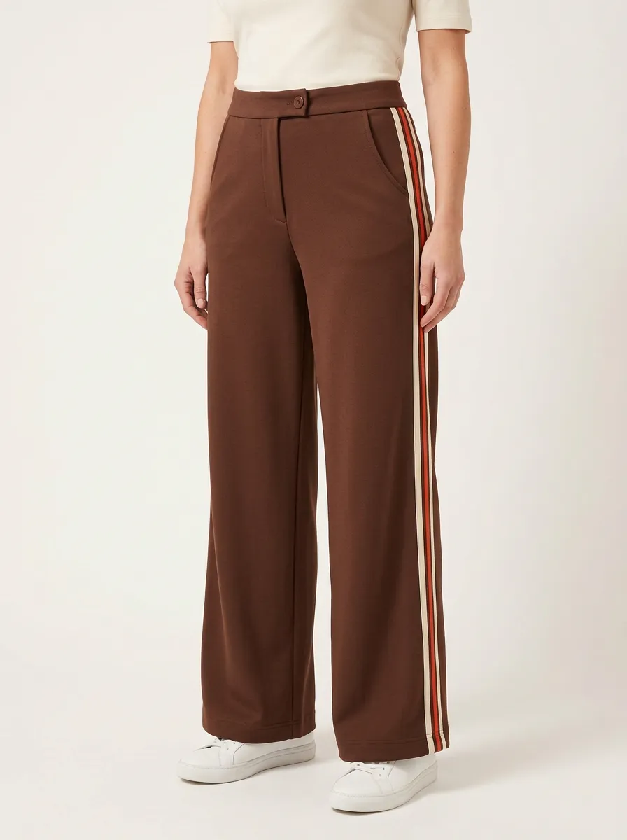 Women's High-Rise Slant-Pocket Side-Stripe Wide-Leg Trousers
