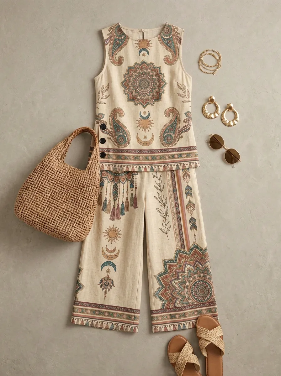 Women's Bohemian Mandala Paisley Printed Sleeveless Set