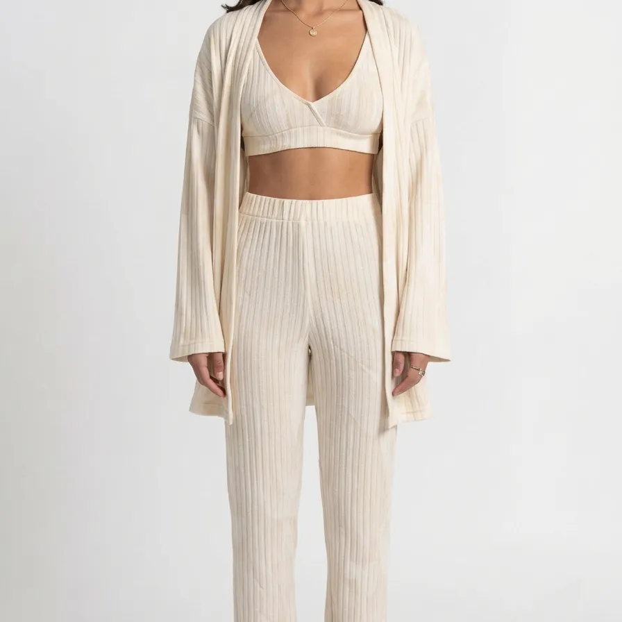 Textured Open Front Cardigan Lounge Set