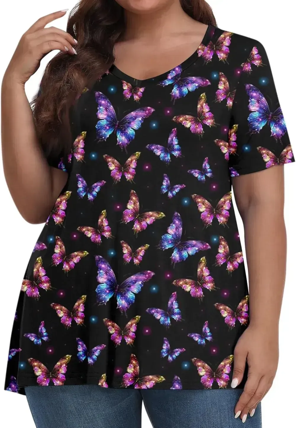 Plus Size Tops for Women Dressy Short Sleeve V Neck Shirts for Women Summer Tops for Women 2024 Floral Print Top