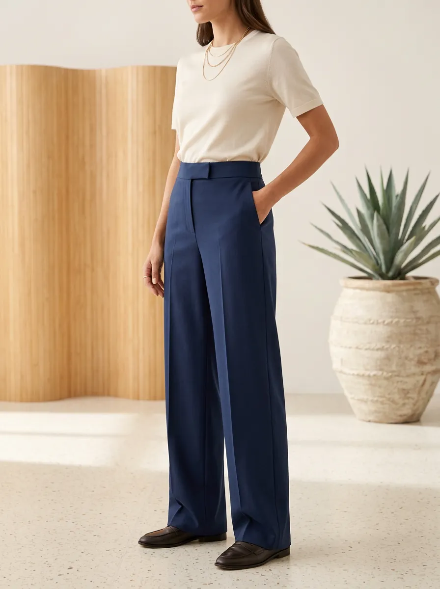 Classic High-Waist Minimal Women's Wide-Leg Trousers