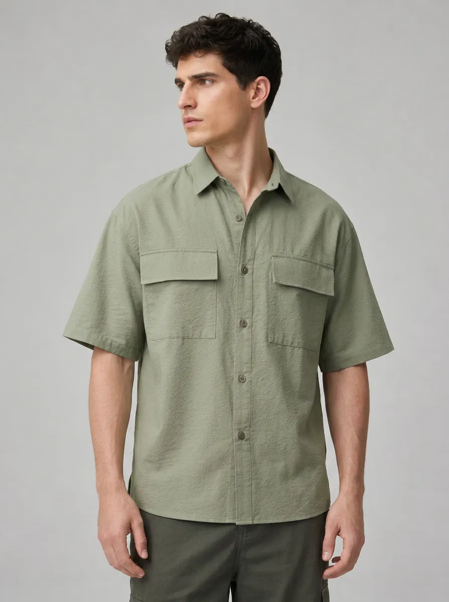 Men's Sage Green Utility Short Sleeve Shirt