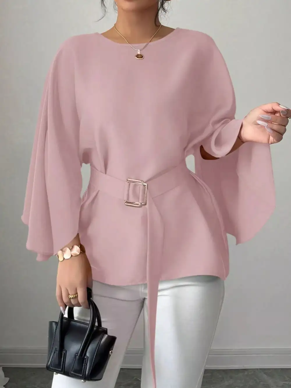 Batwing Sleeve Belted Blouse