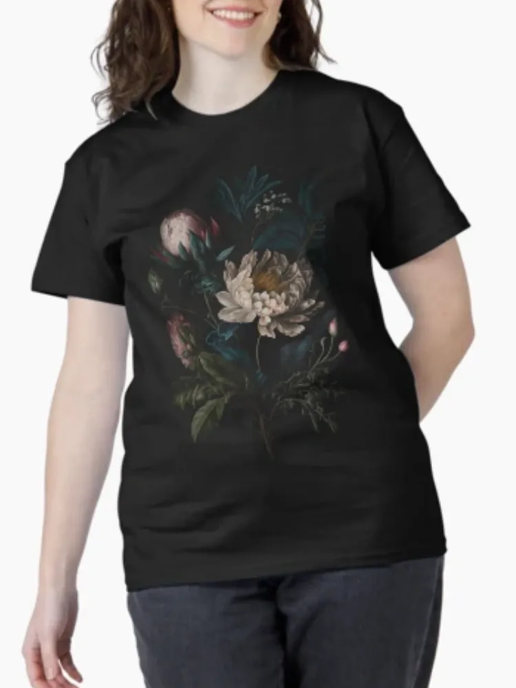 Women's Retro Floral Bouquet Printed Short-Sleeved Round-neck T-Shirt