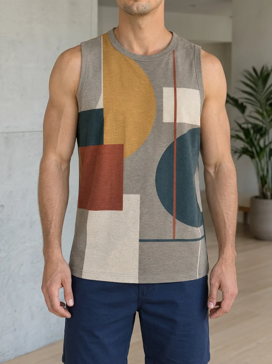 Men's Geometric Abstract Art Standard Length Tank Top