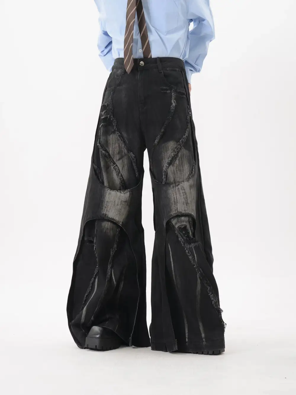 Deconstructed Wide-Leg Jeans