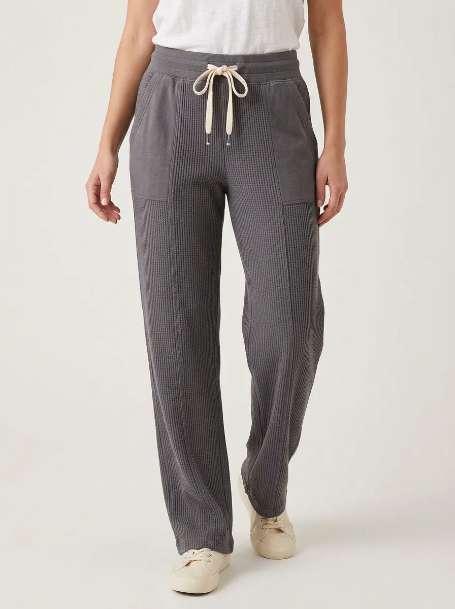 Women's Waffle Knit Drawstring Casual Lounge Pants