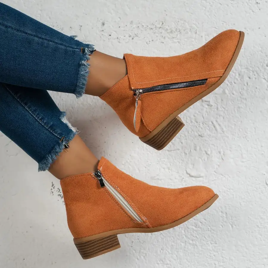 Side Zip Ankle Boots with Block Heel