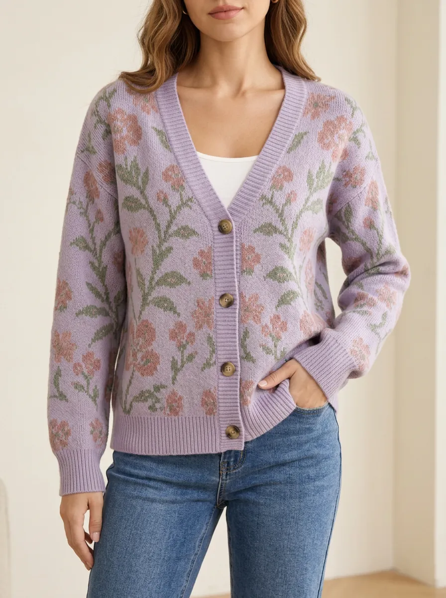 Women's Soft Knit Cardigan with V Neck Button Front Detail