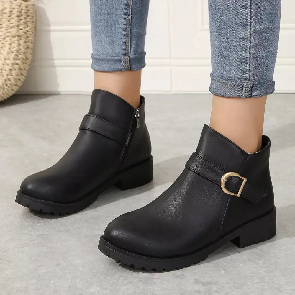Refined Buckle Accent Ankle Boots