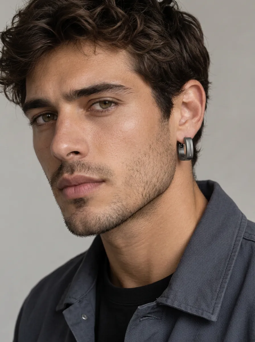 Men's Refined Matte Finish Stainless Steel Hoop Earrings