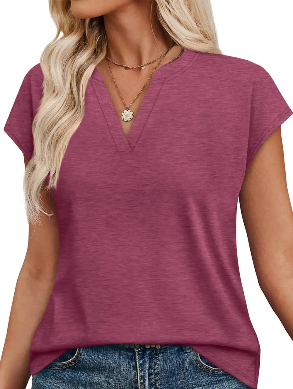 Textured V-Neck Short Sleeve Top