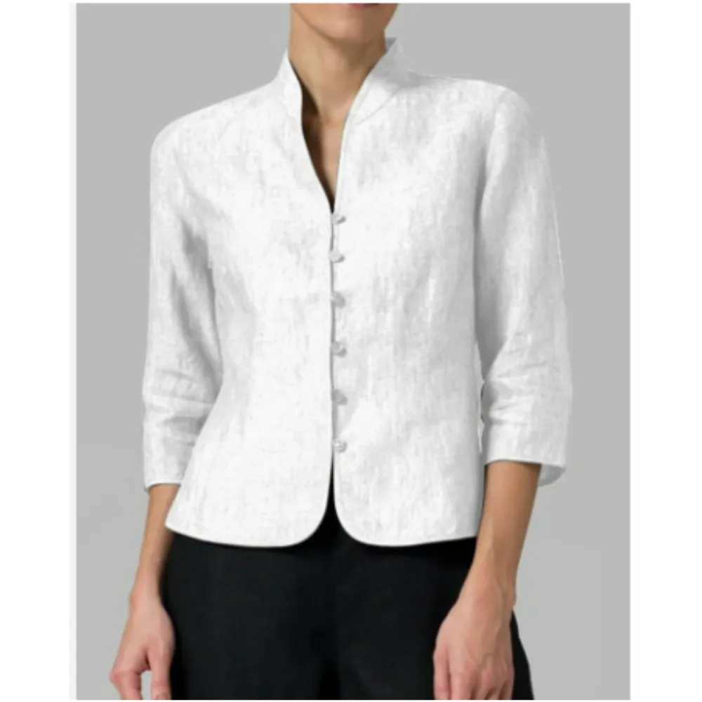 Linen Band Collar Blouse