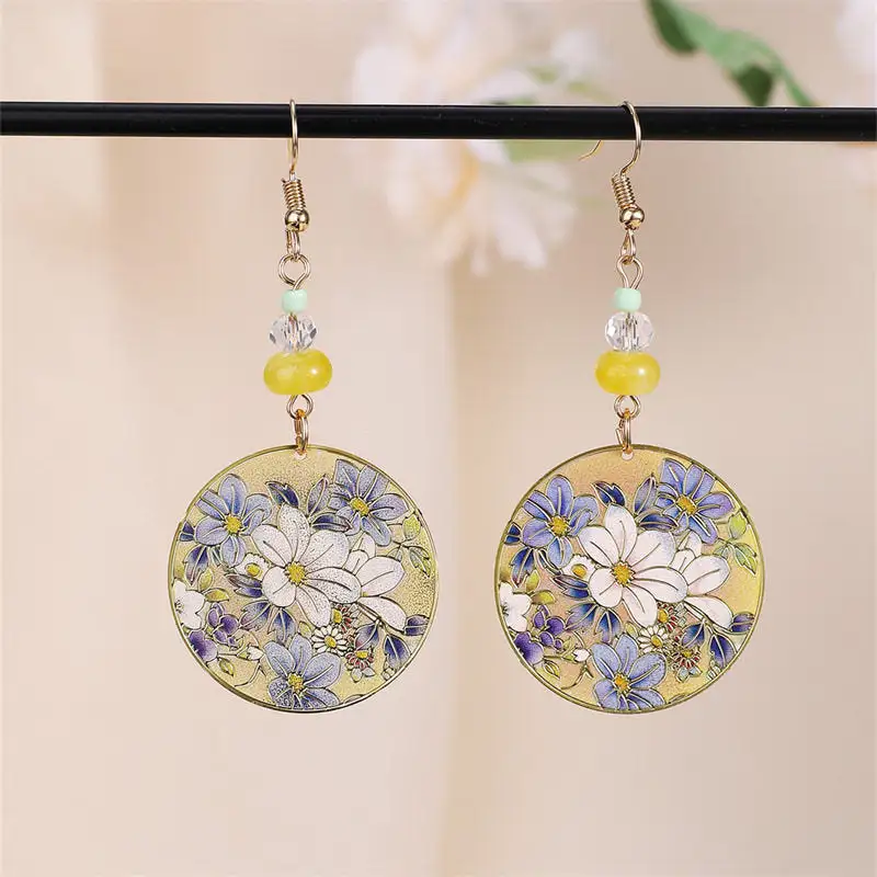 Floral Beaded Round Statement Earrings