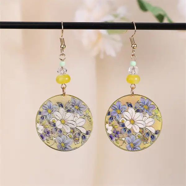 Floral Beaded Round Statement Earrings