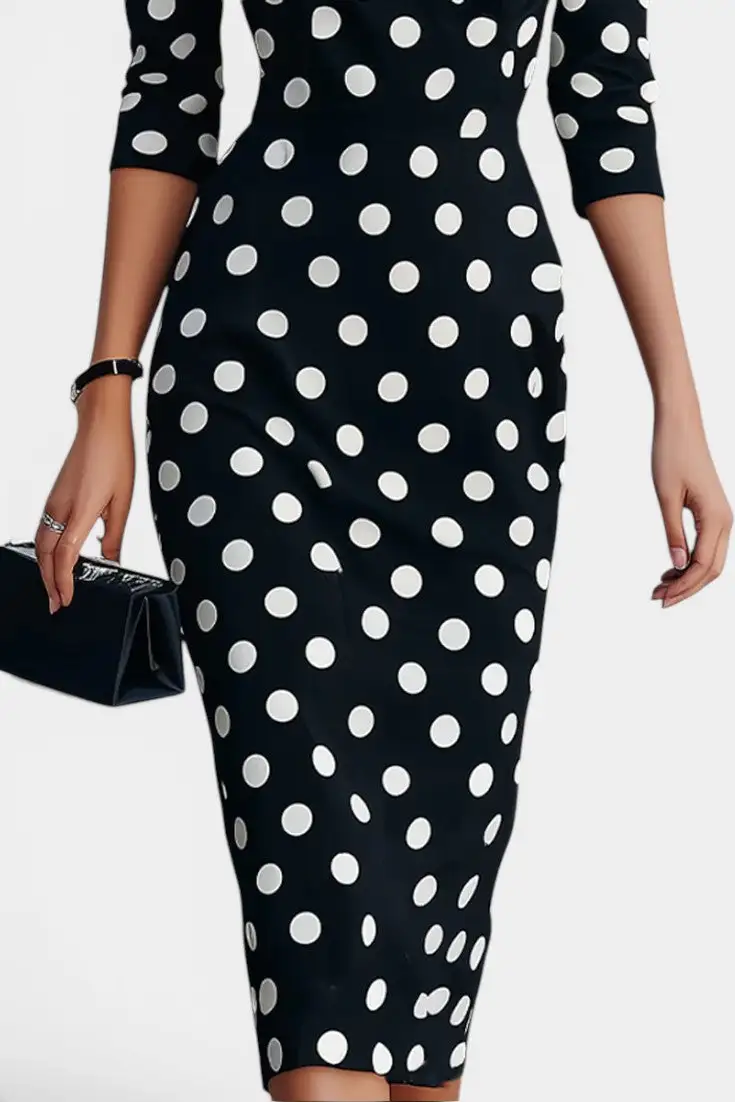 Polka-Dot Round-Neck Midi Dress