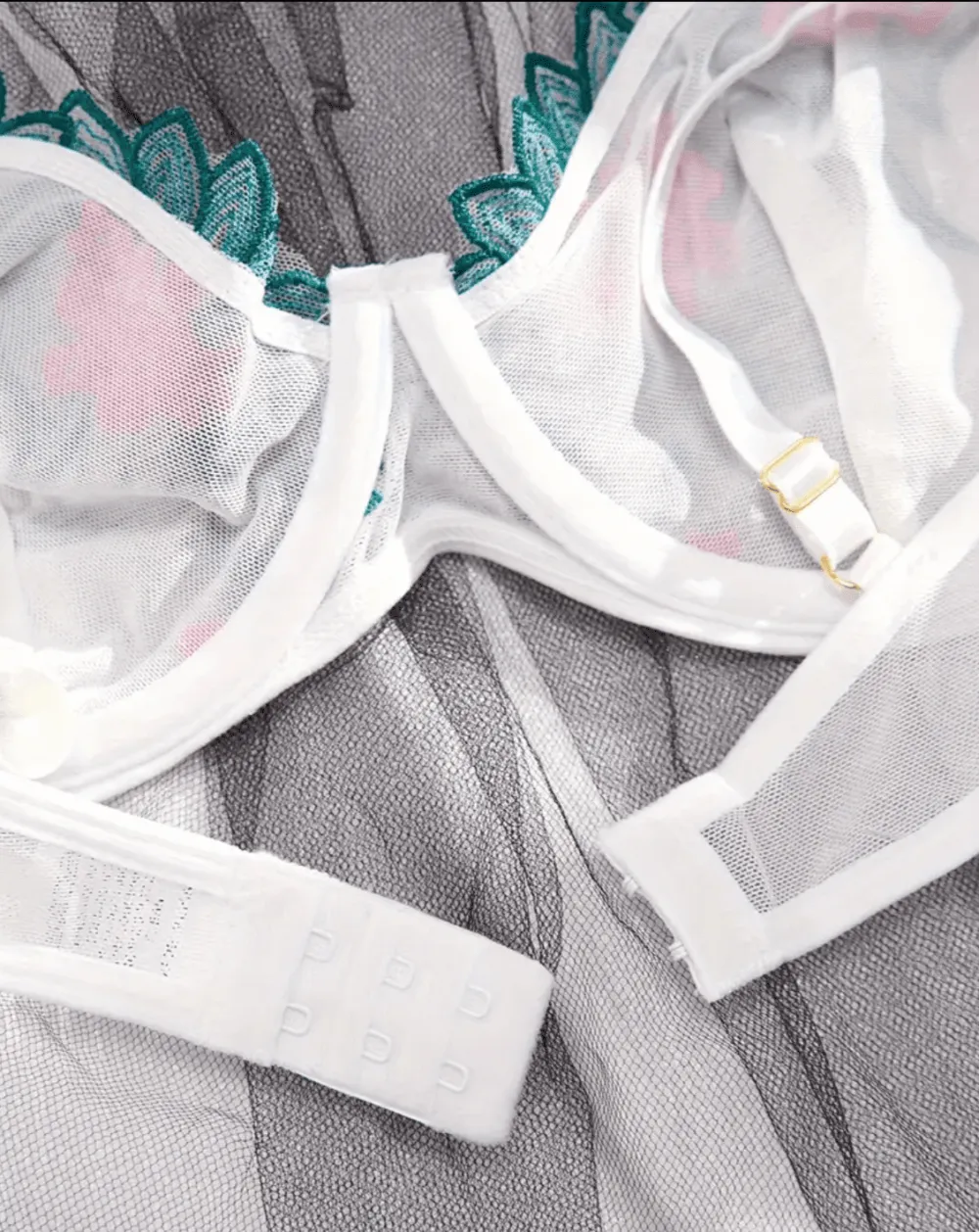 Layered Floral Mesh Lingerie Set