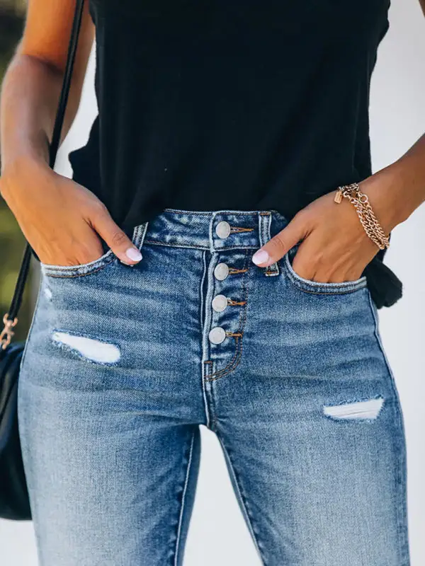 Denim Slim Ripped High Stretch Trousers Pants