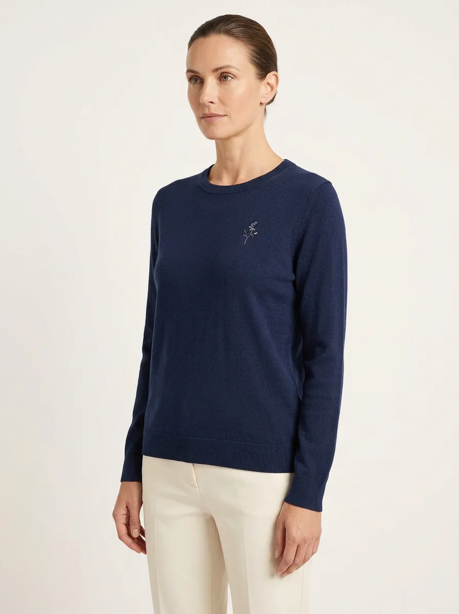 Women's Minimalist Floral Botanical Embroidered Printed Sweater