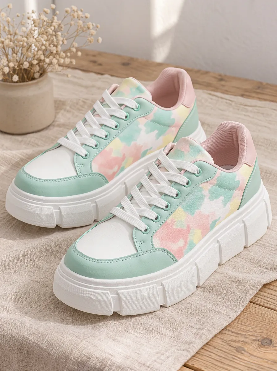 Women's Classic Pastel Tie-Dye Pattern Skate Shoes