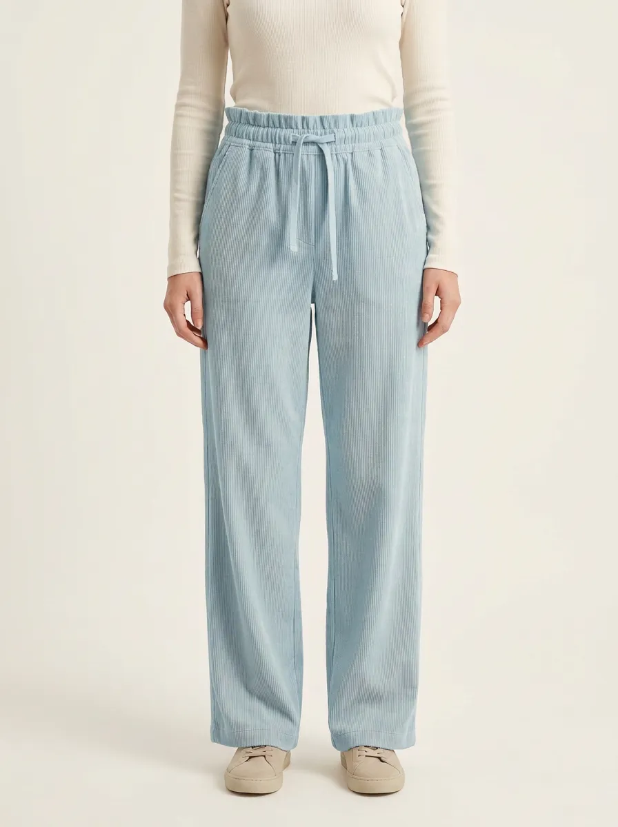 Women's Paperbag-Waist Drawstring Straight-Leg Corduroy Pants