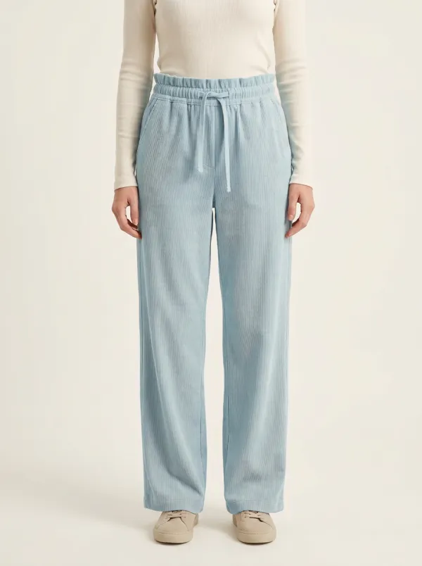 Women's Paperbag-Waist Drawstring Straight-Leg Corduroy Pants