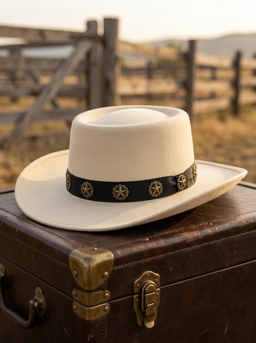 Unisex Felt Cowboy Hat with Stud Details and Star Details