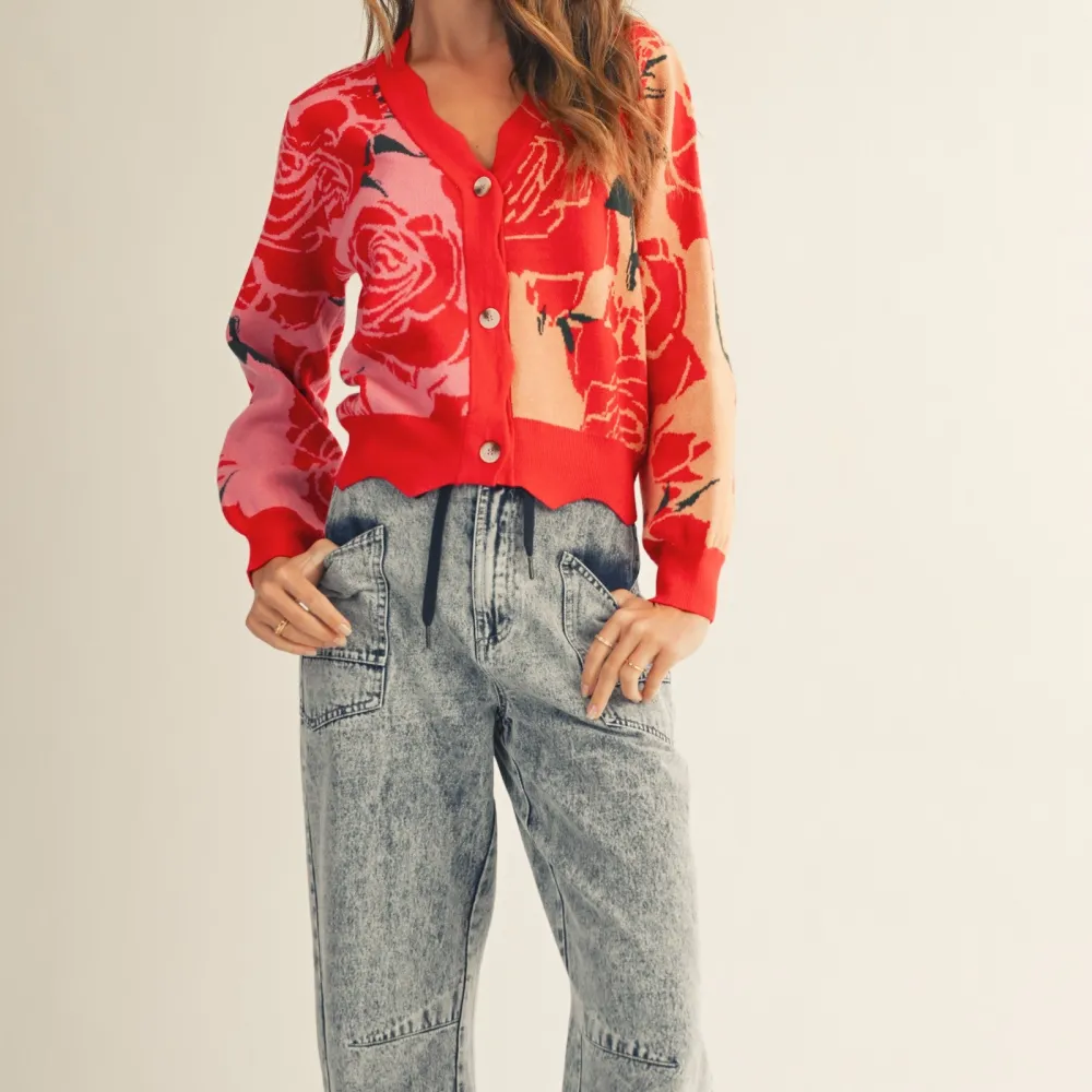 Floral Detail Scalloped Edge Cardigan