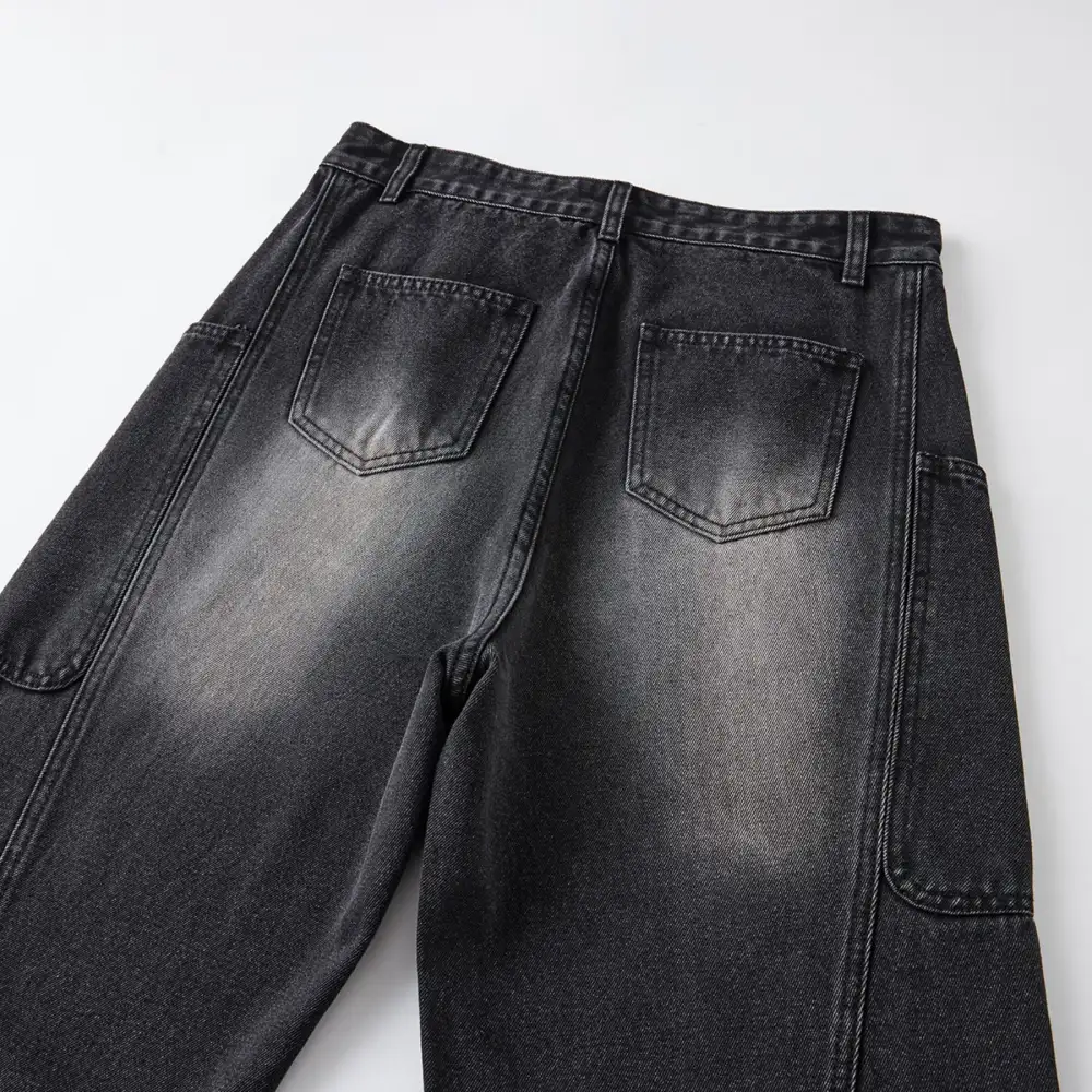 Straight Leg Cargo Washed Denim Jeans