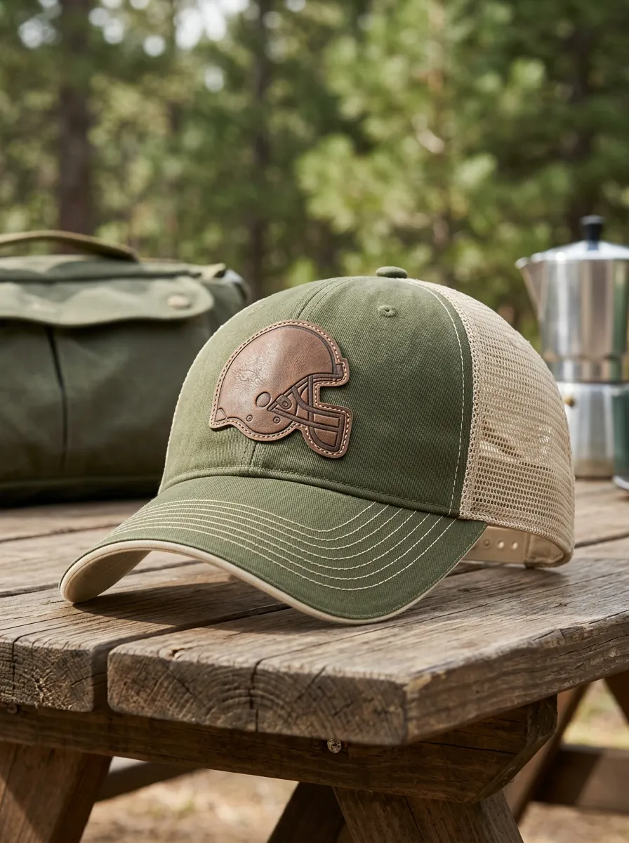 Men's Heritage Football Fan Leather Helmet Patch Mesh Trucker Cap