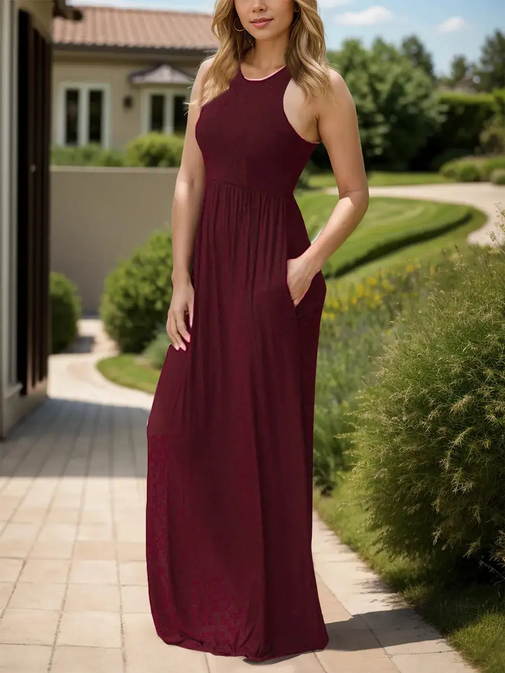 Pocket Detail Round Neck Dress