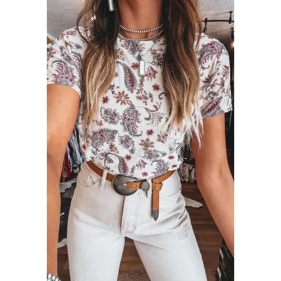Paisley Mock Neck T Shirt