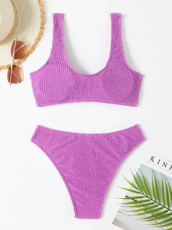 Twisted One Piece Wrinkled Wavy Fabric Swim Set