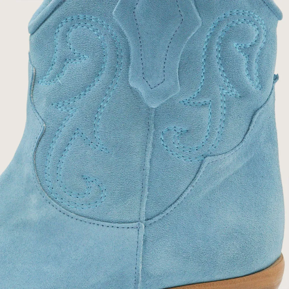 Faux-Suede Embroidered Pointed-Toe Chunky-Heel Western Boots