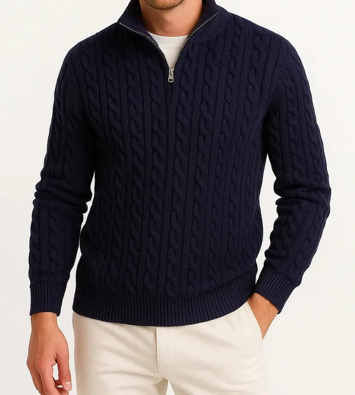 Zip-Neck Cable Knit Sweater