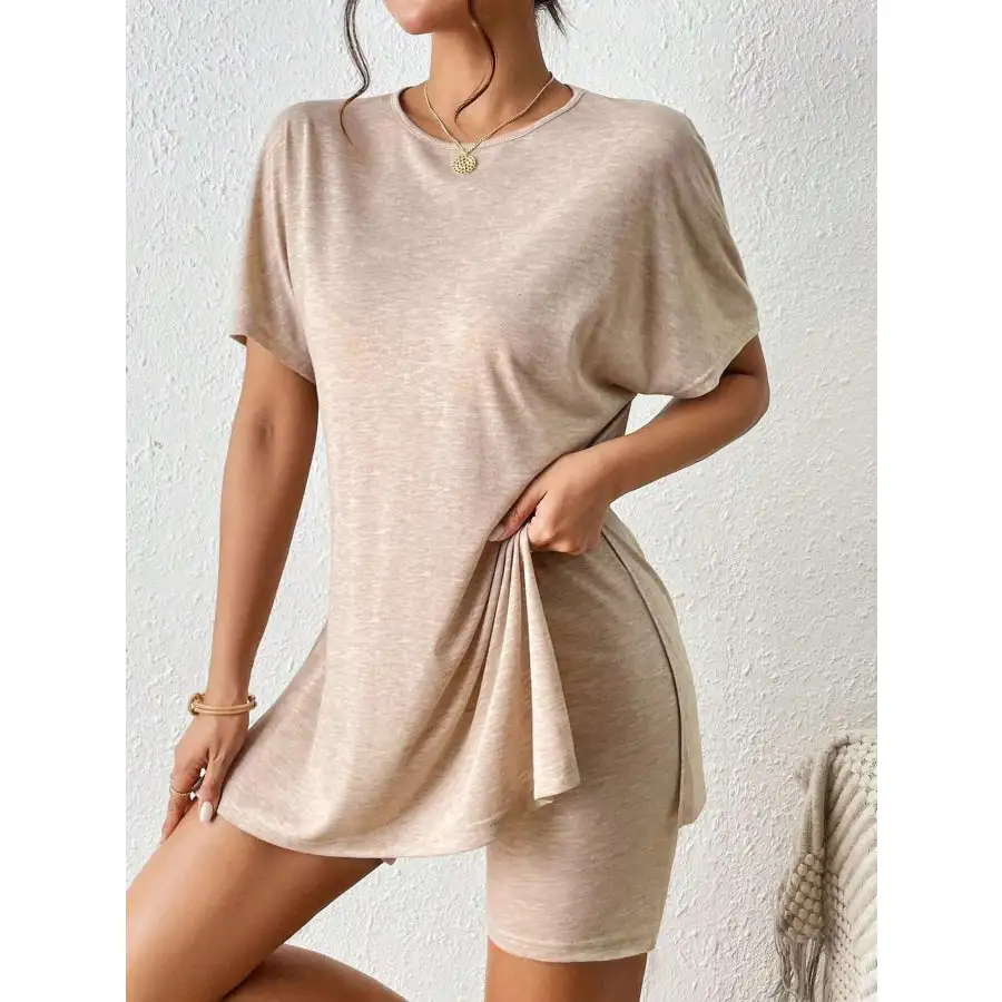 Casual Round Neck T Shirt and Shorts Set