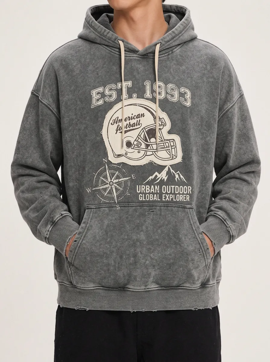 Men's American Football Explorer Helmet Graphic Printed Hoodie