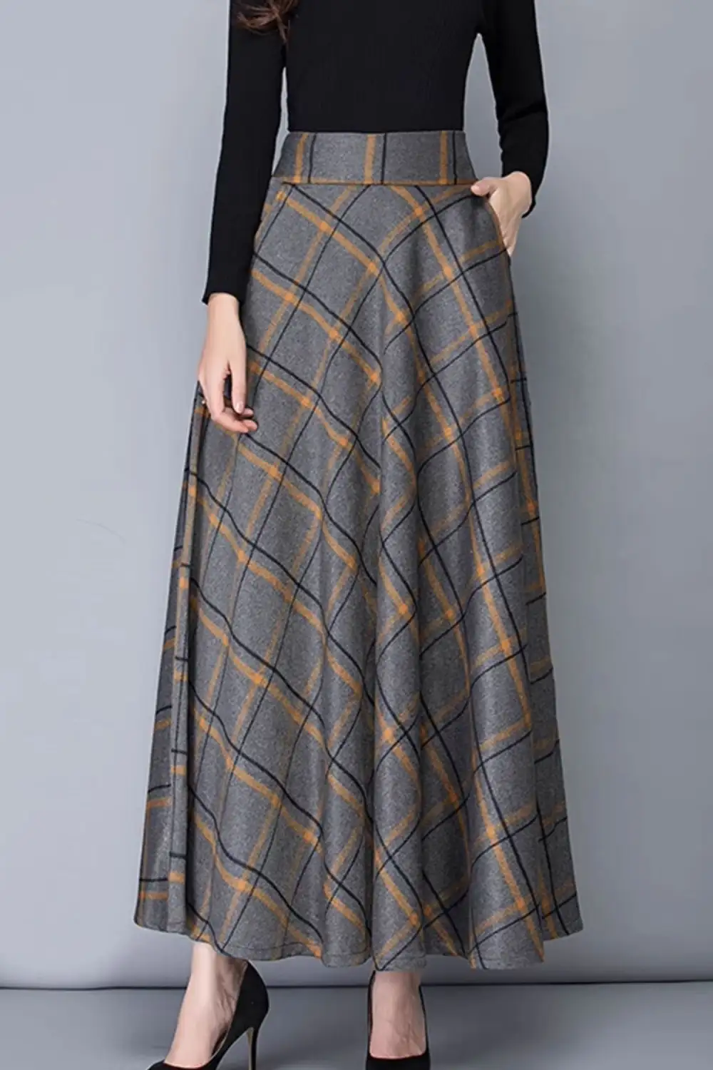 Timeless Wool Blend A Line Elastic Waist Maxi Skirt