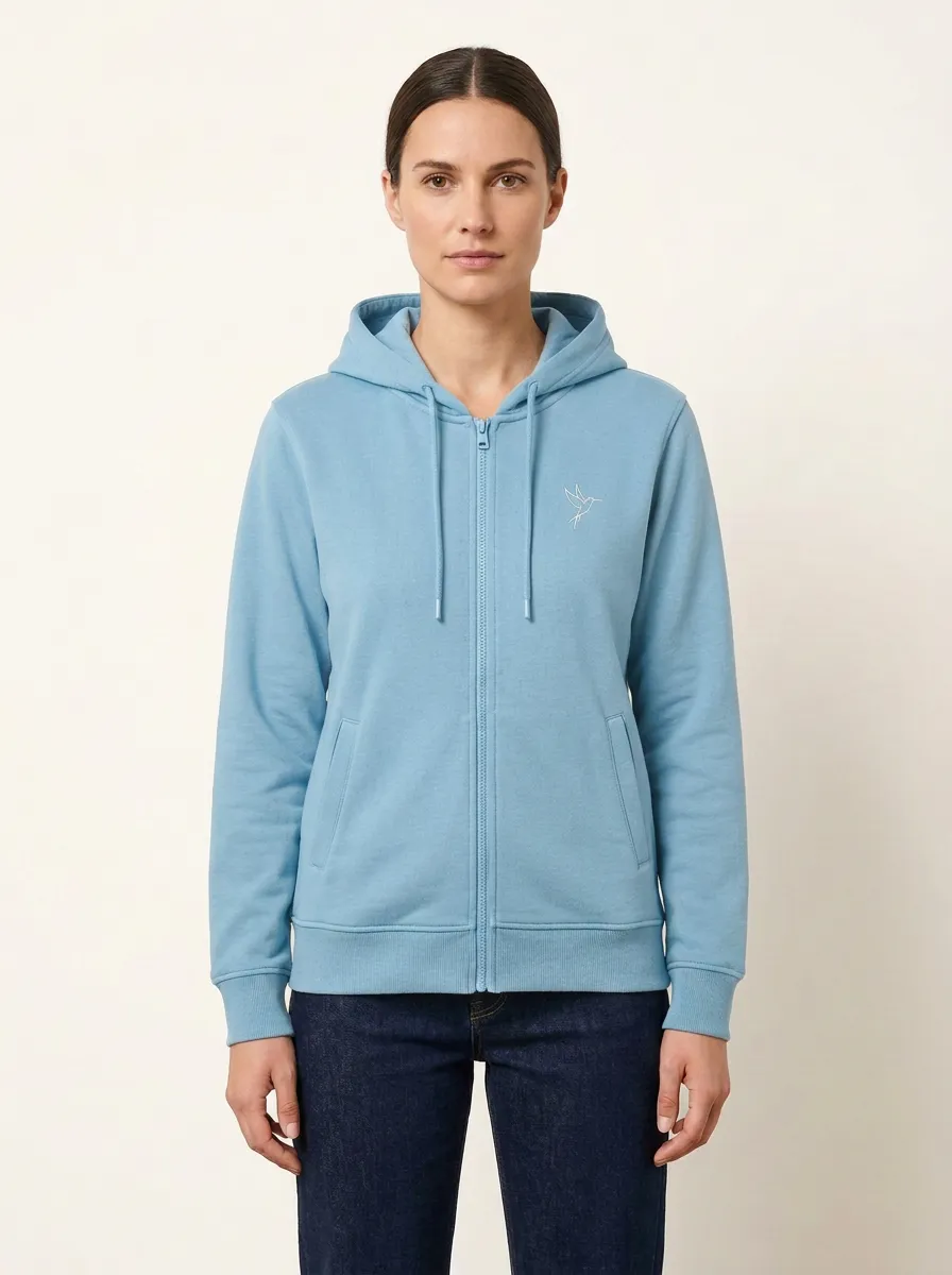 Women's Bird-Embroidered Full-Zip Welt-Pocket Hoodie
