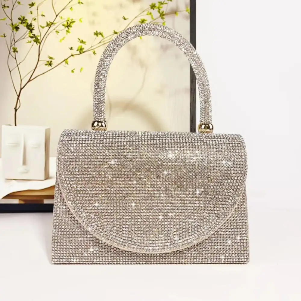 Faux Leather Rhinestone Clutch Bag