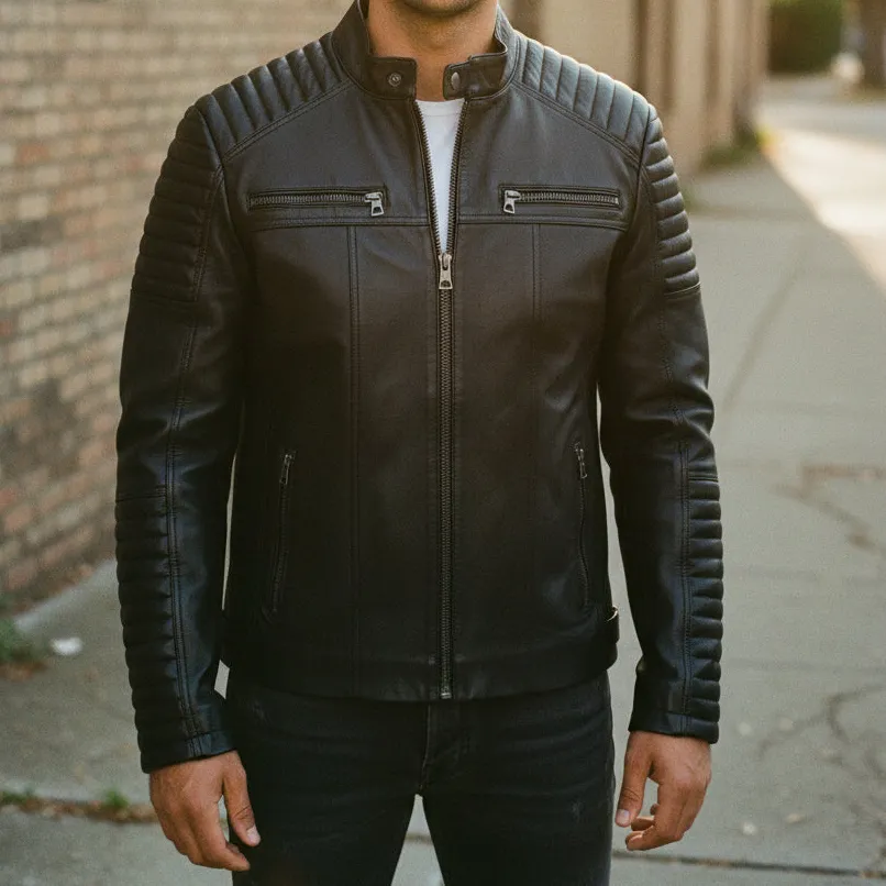 Leather Biker Motorcycle Quilted Jacket