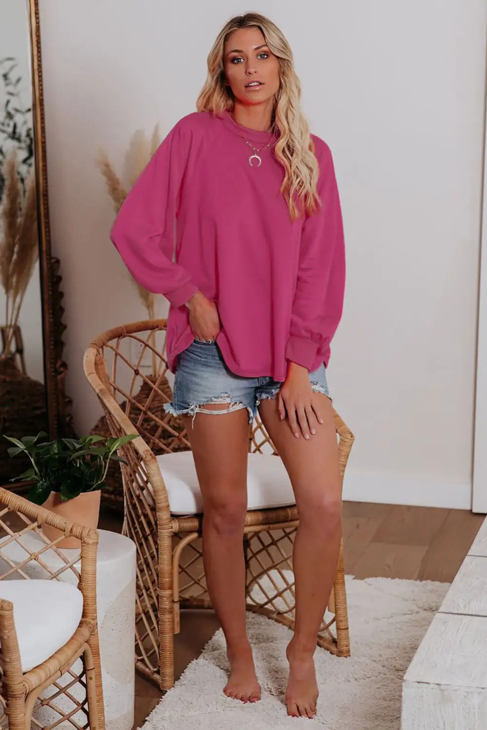 Plain Relaxed Fit Crew Neck Sweatshirt