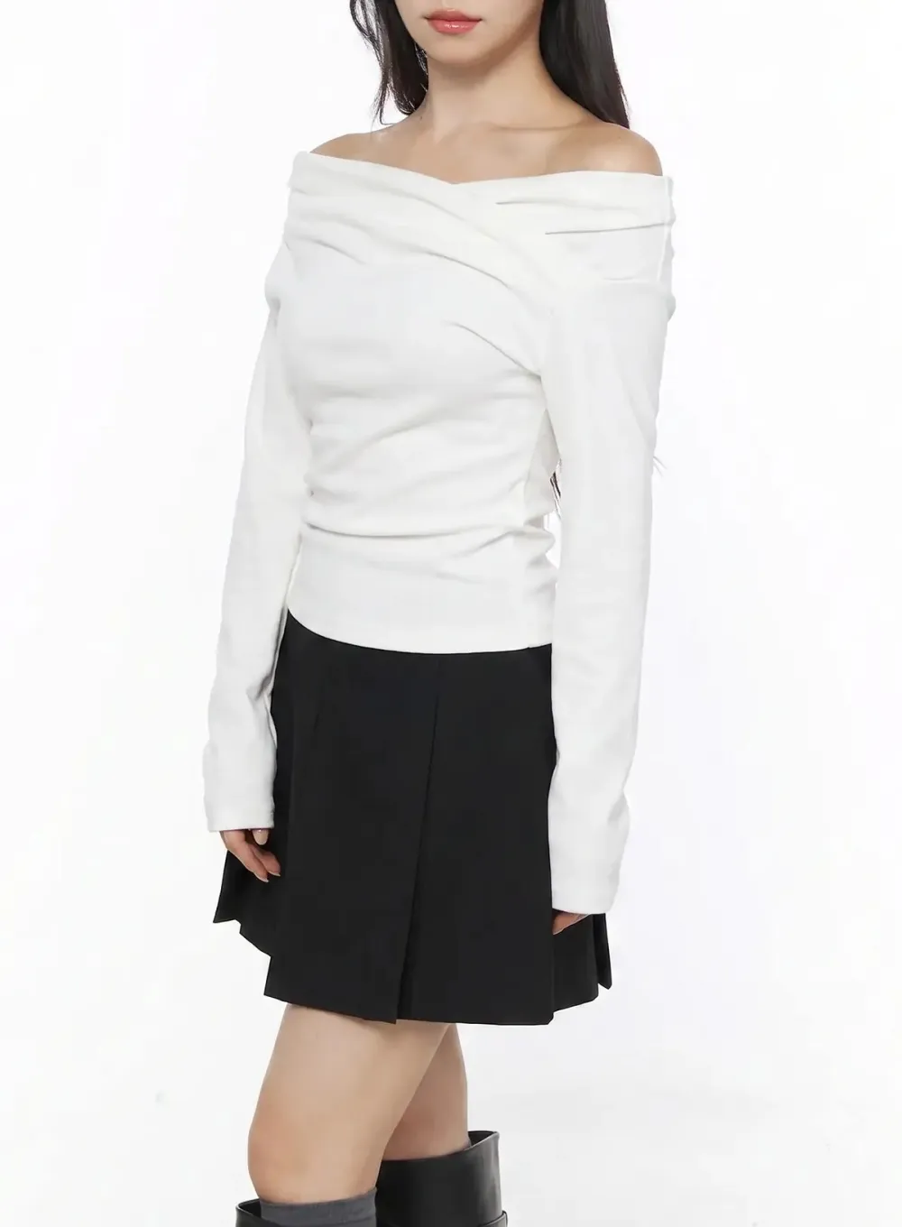 Off-The-Shoulder Ruched Long Sleeve Top