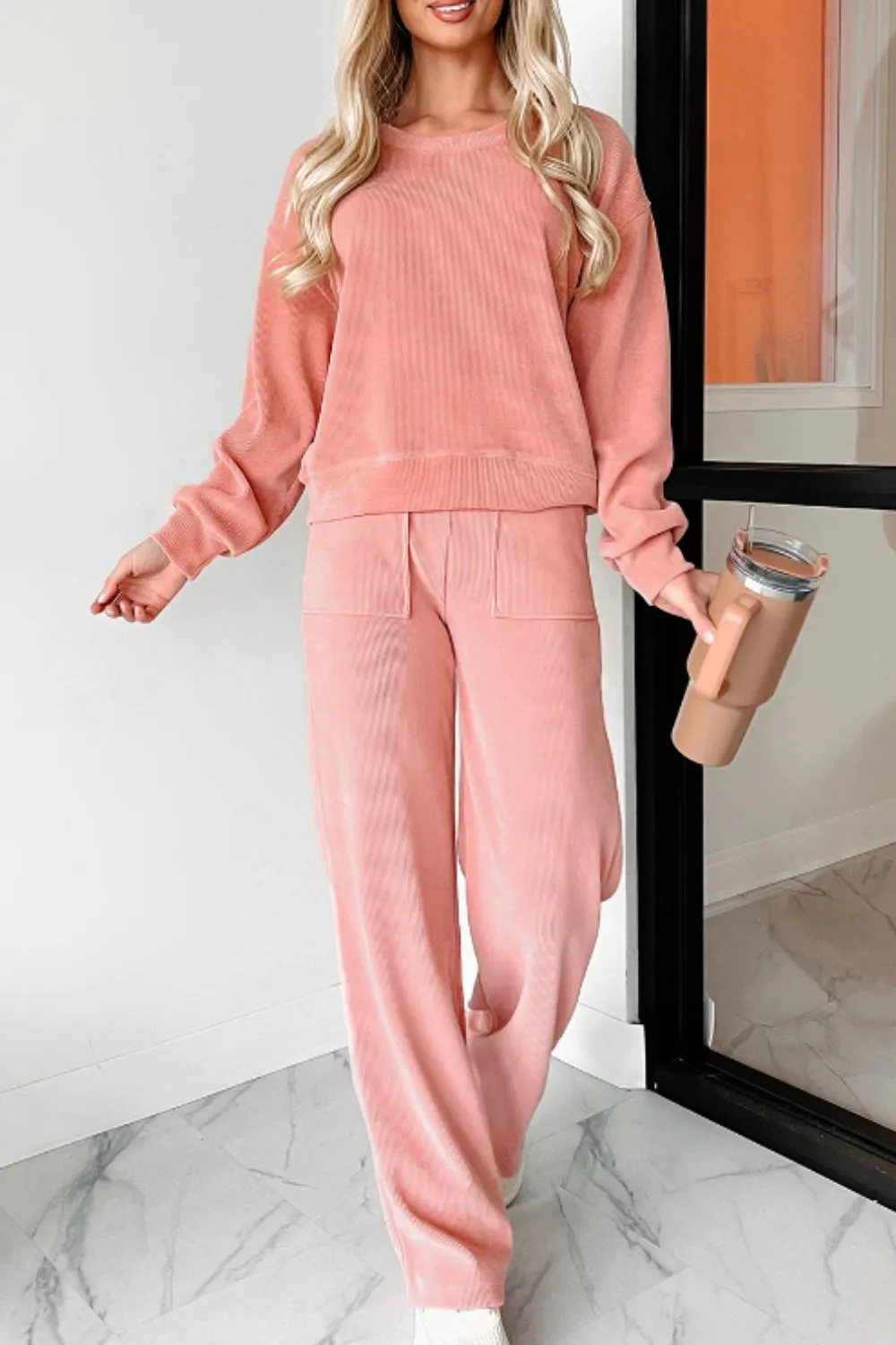 Refined Round Neck Long Sleeve Top And Pants Set