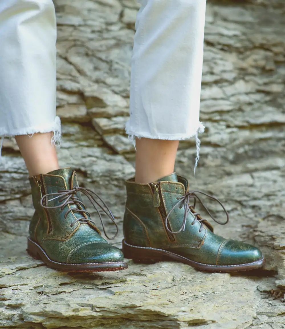 Cap-Toe Contrast-Stitched Combat Boots
